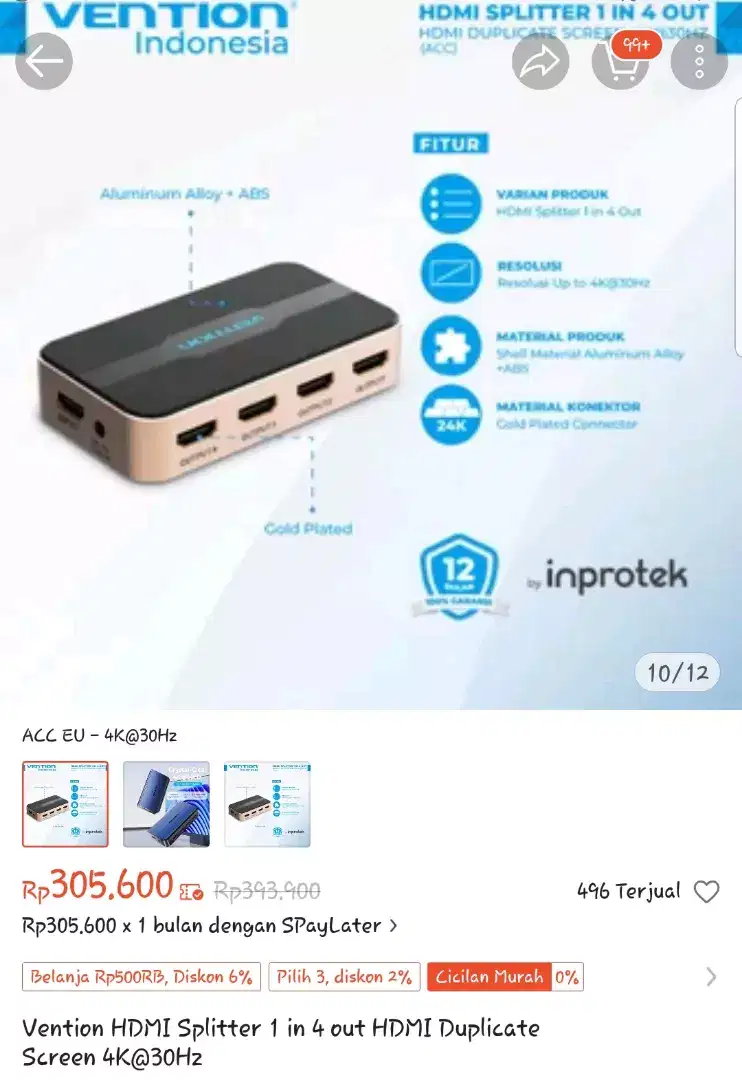 Dijual HDMI splitter 1 in 4 out HDMI duplilcate 4K 30HZ normal+remote