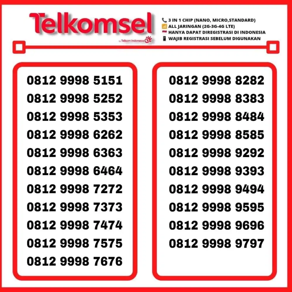 Nomor cantik kartu perdana simpati abab telkomsel 4g best seller