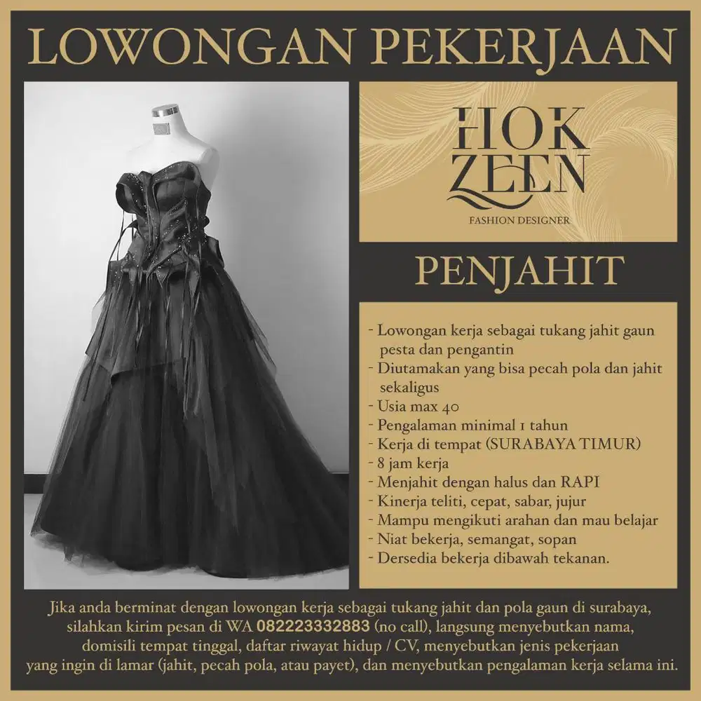 Lowongan kerja tukang pecah pola sekaligus penjahit di surabaya