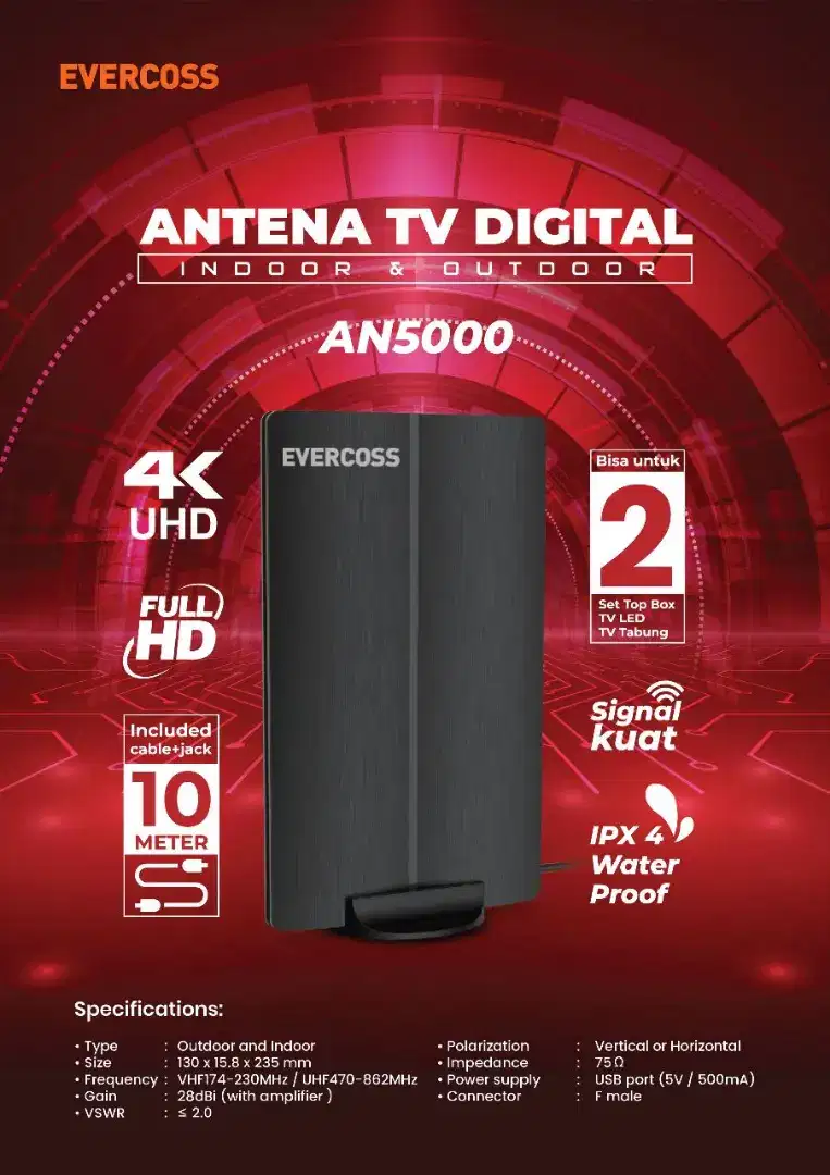 Antena TV Digital Indoor & outdoor bonus Kabel 10m