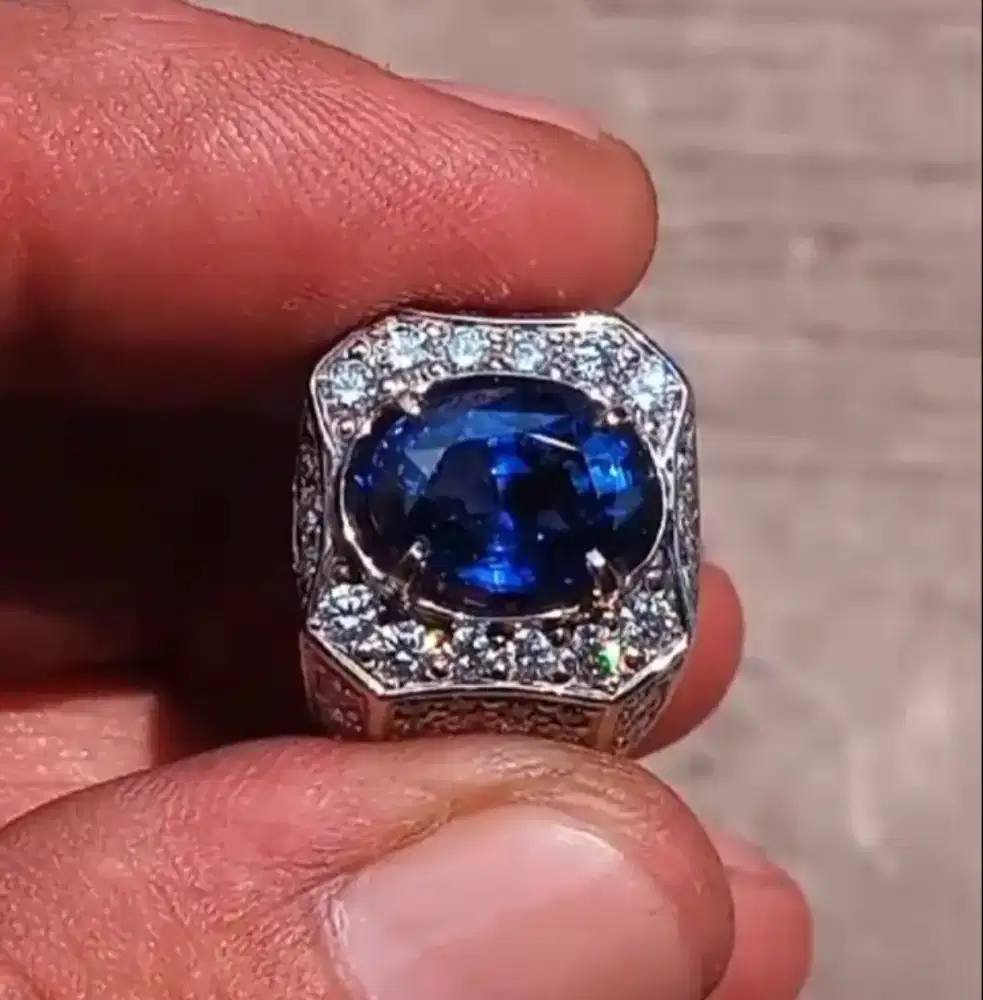 Koleksi Cincin No Hit Blue Sapphire Srilanka 98%Clean Hadiah Natal