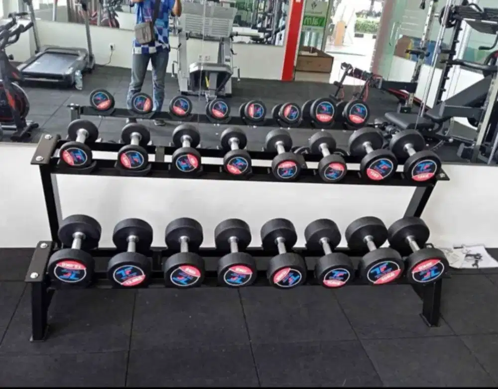 DUMBELL BARBELL SET RACK 2,5 - 20 KG ALAT FITNESS TOTAL GYM