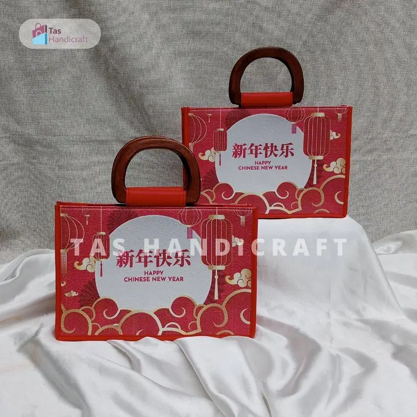 Tas Hampers Imlek Handle Kayu | Tas Hampers Custom Termurah | Tas Souv