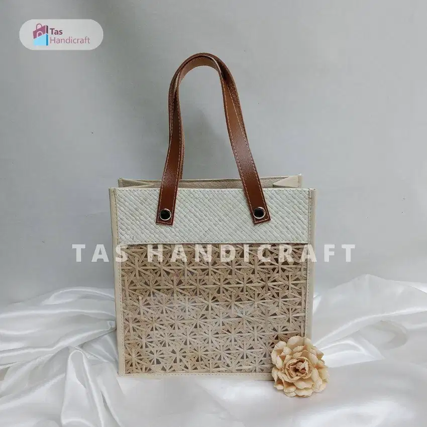 Tas Hampers Pandan Kombinasi Anyaman Bambu Motif Laba/Trumtum | Tas Ha