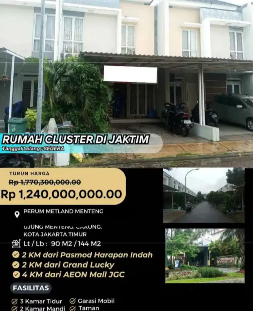 Dijual Rumah Metland Menteng Cakung