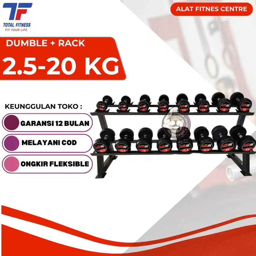 Dumble Set 2,5-20 Kg + Rack - Dumbbell Barbel Total Fitness