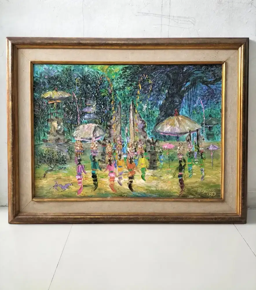 Di Jual Lukisan Kanvas Tample Ceremony Pelukis Atjeng 1997 Original