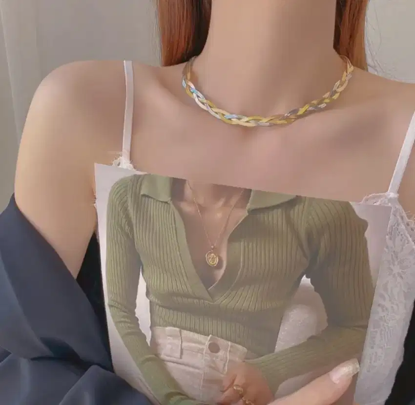 Minus-kalung coker kepang 2layer gold dan silver titanium