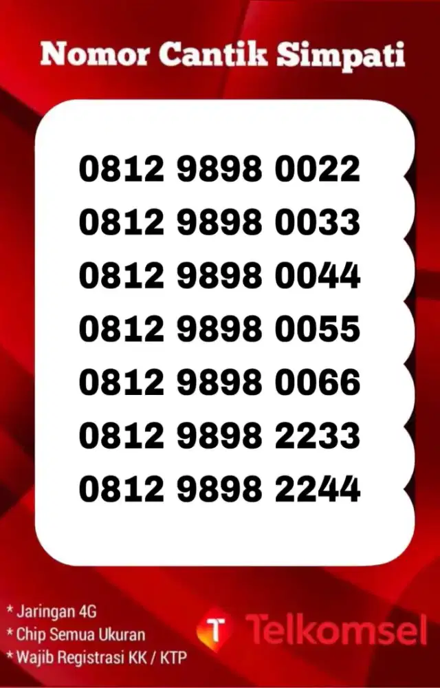 Nomor cantik kartu perdana simpati abab telkomsel 4g best seller
