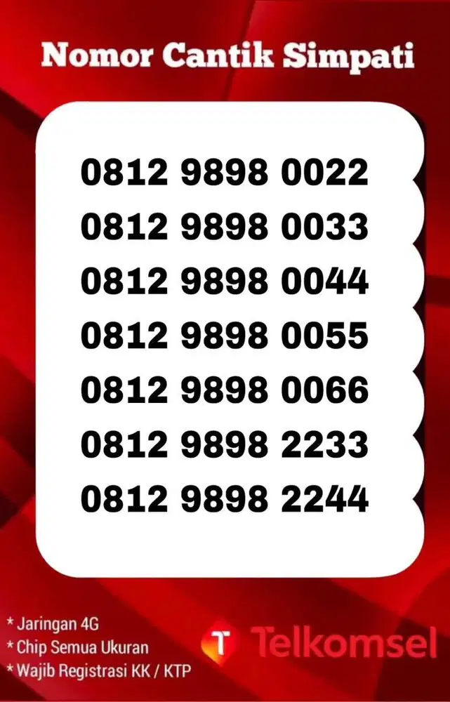 Nomor cantik kartu perdana simpati rapi abab telkomsel 4g termurah