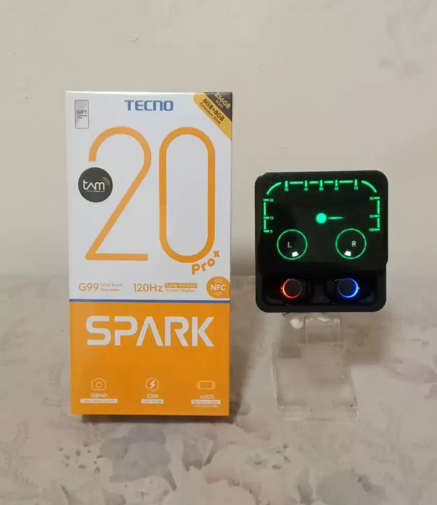 Jual HP TECNO Spark 20 Pro Plus + TWS Gaming M90 Max, Garansi 8 Bulan