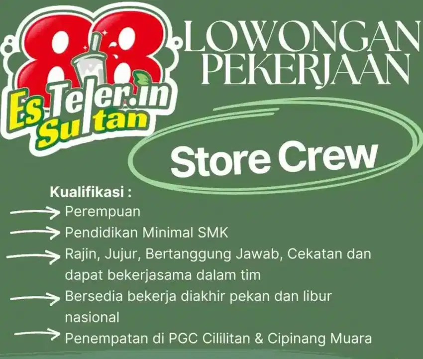 Lowongan Pekerjaan Store Crew Fulltime