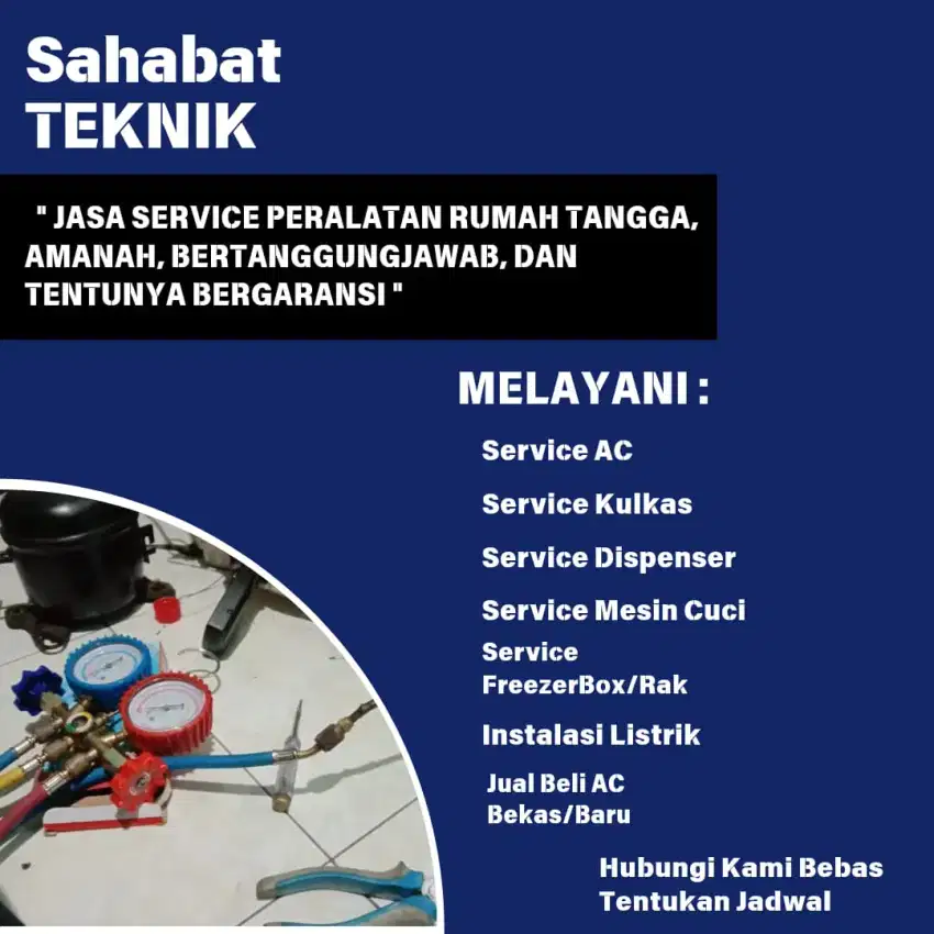 Service kulkas, AC, dispenser,mesin cuci, showcase, frezerbox