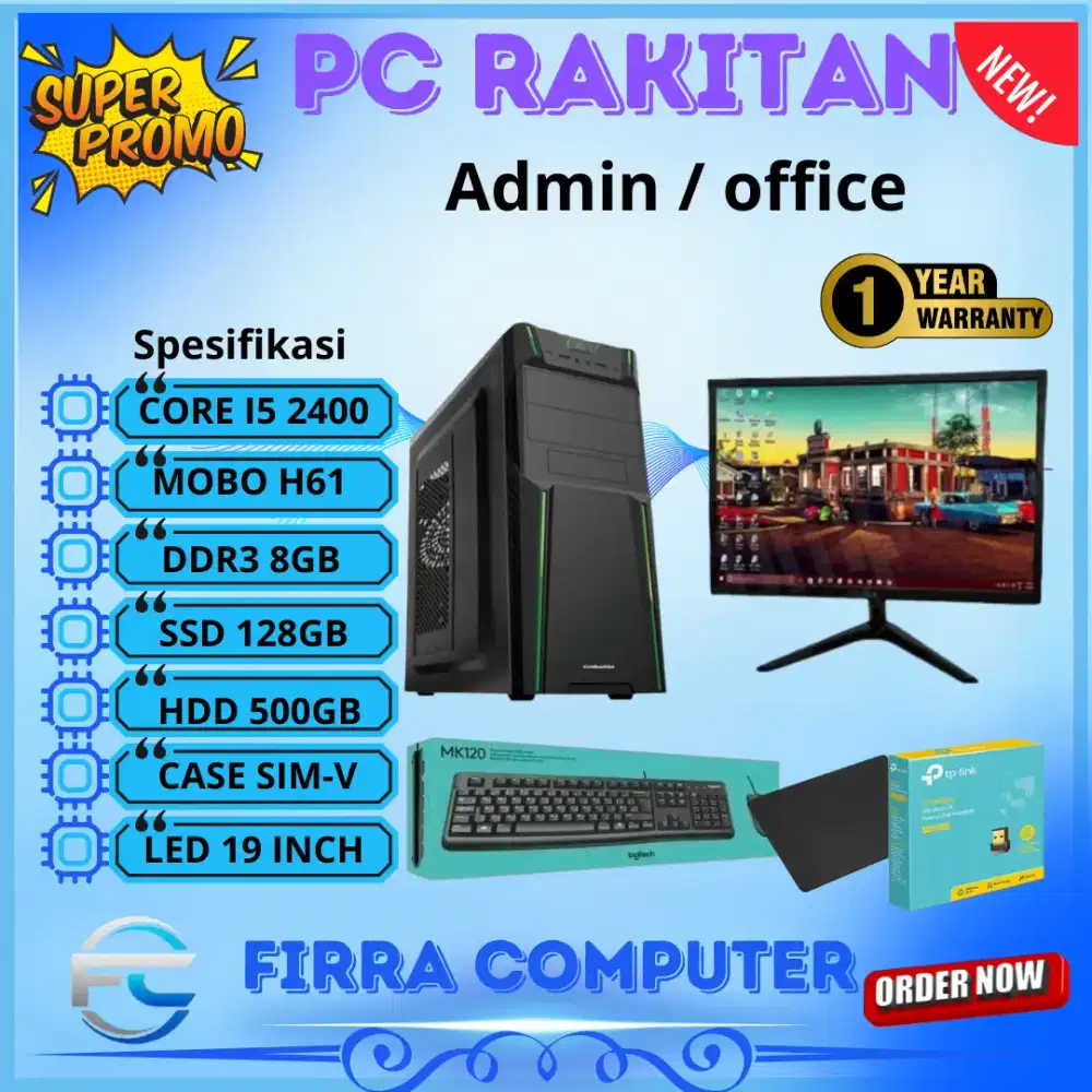 PC KOMPUTER RAKITAN CORE I5 2400 RAM 8GB SSD 128GB HDD 500GB LED 19 IN