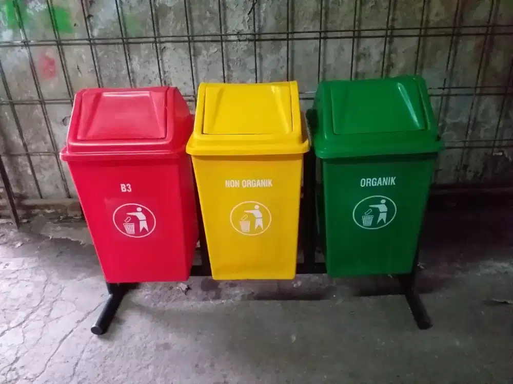 tempat sampah fiberglass kotak 50Ltr 3in1