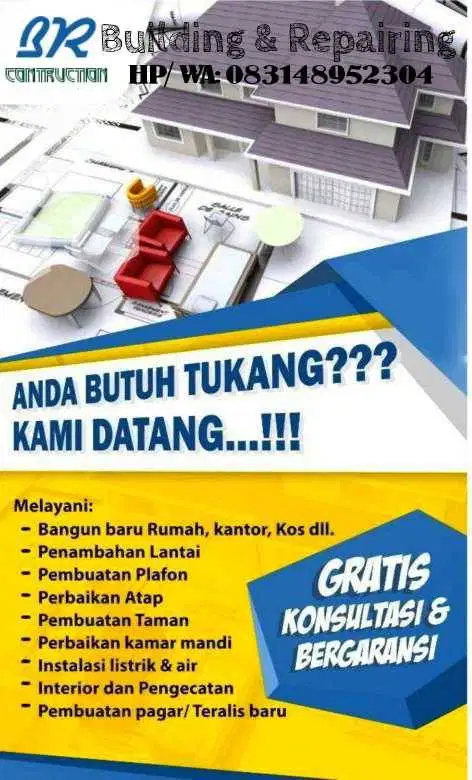Jasa bangunan, jasa tukang, plafon, rangka baja, instalasi listrik