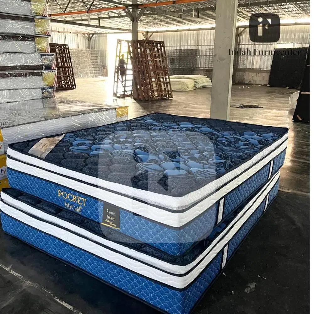 Kasur springbed mrcoil pocket tebal pillow plush top 160 biru