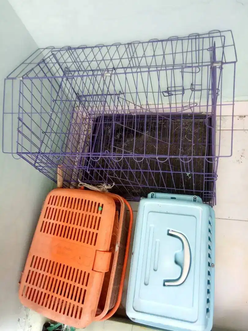 3 Kandang Besar XL Besi Keranjang Plastik Anjing Kucing Pet Carrier