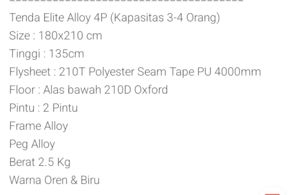 Tenda lwy elite 4p Alloy