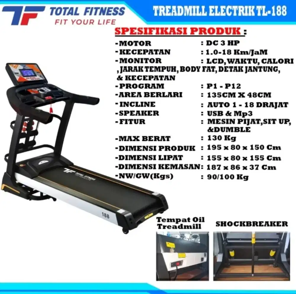 Treadmill Elektrik Total Fitness TL-188