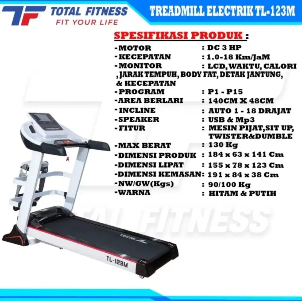 Treadmill Elektrik Total Fitness TL-123M