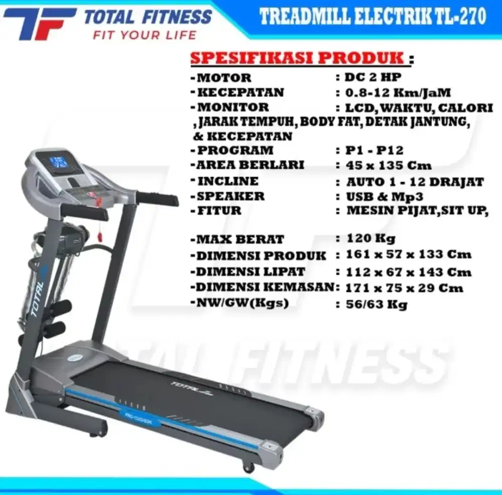 Treadmill Elektrik Total Fitness TL-270