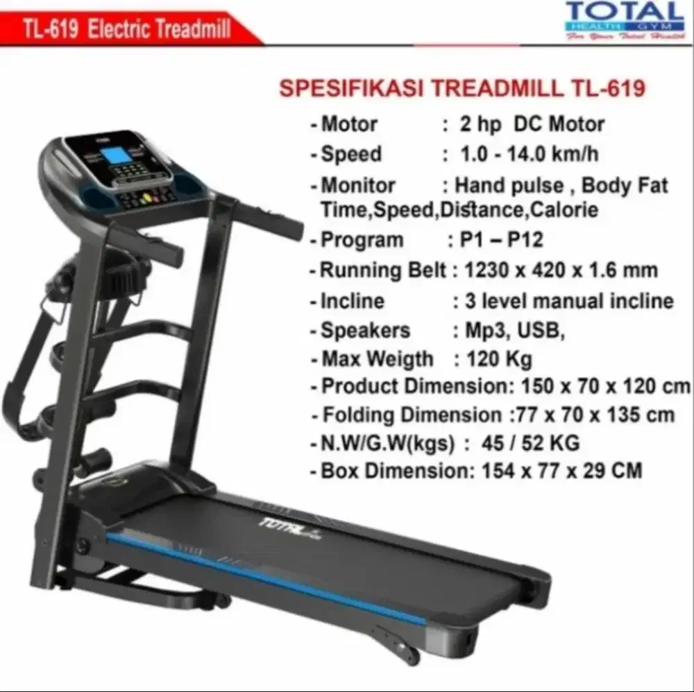 Treadmill Elektrik Total Fitness TL-619
