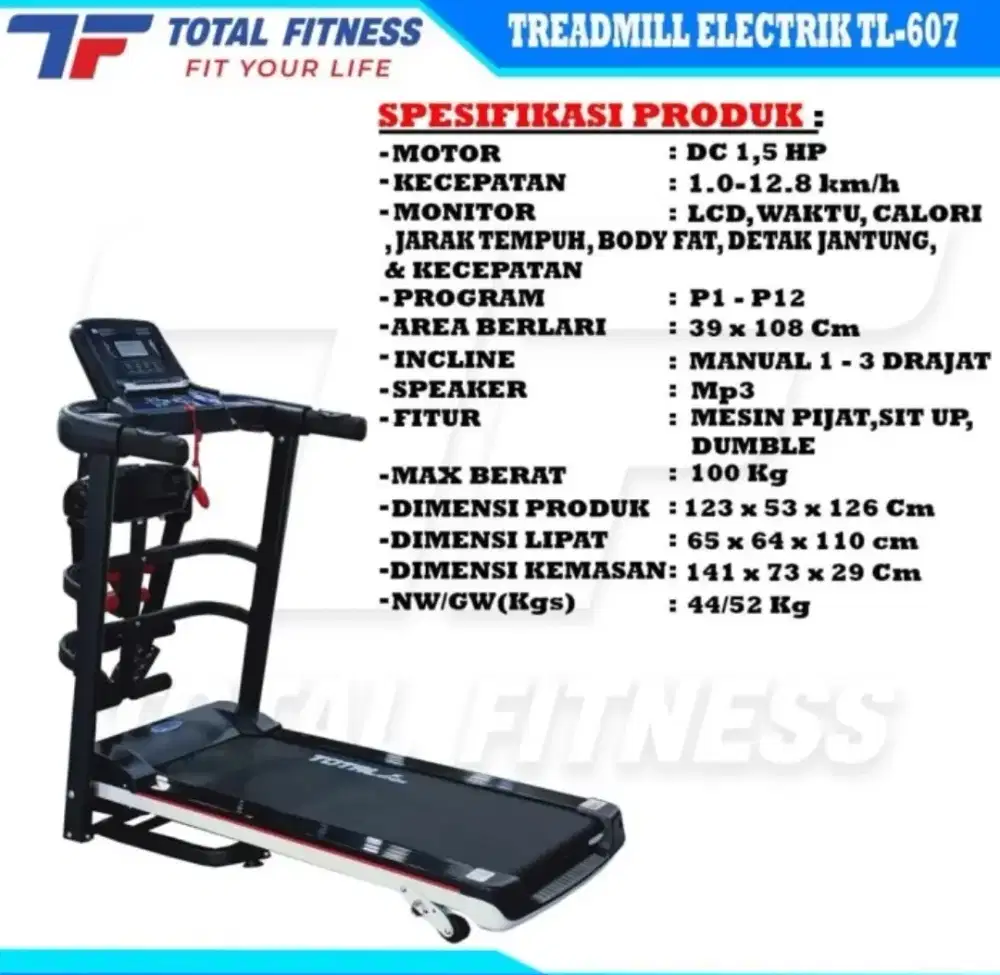 Treadmill Elektrik Total Fitness TL-607