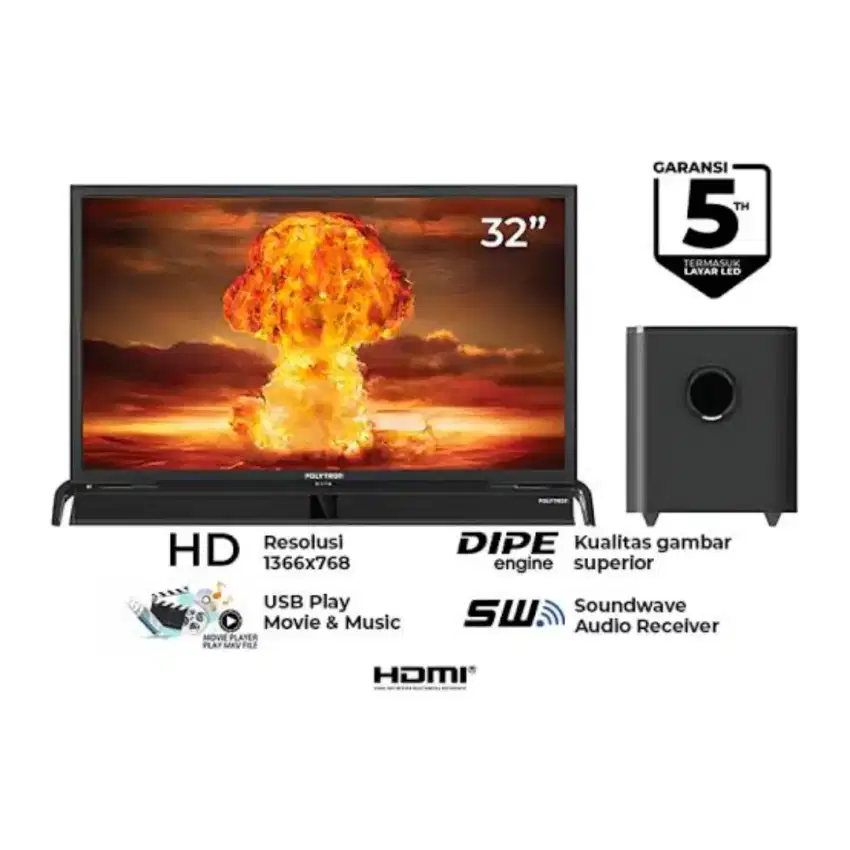 DIGITAL TV POLYTRON 32INCI+SOUNDBAR. BARU