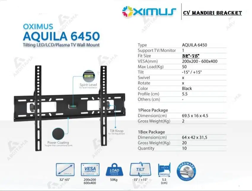 BRAKET BREKET BRACKET TV Tilt LCD LED TV 32 - 75 OXIMUS AQUILA- 6450