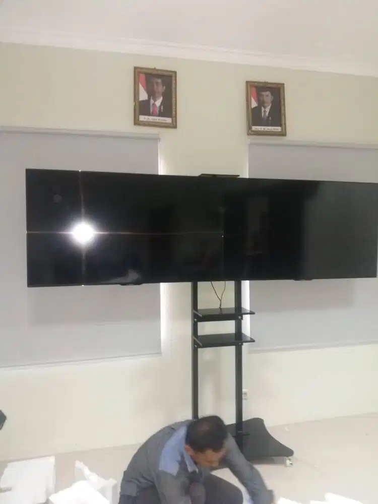 Bracket tv stand berdiri dua tv kanan kiri model custom kuat & kekar