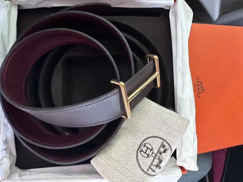 Preloved Hermes H d'Ancre belt buckle & Reversible Brown&Rouge leather