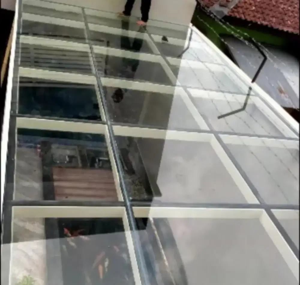 Kanopi kaca tempered, railing kaca, railing tangga kaca, pagar kaca