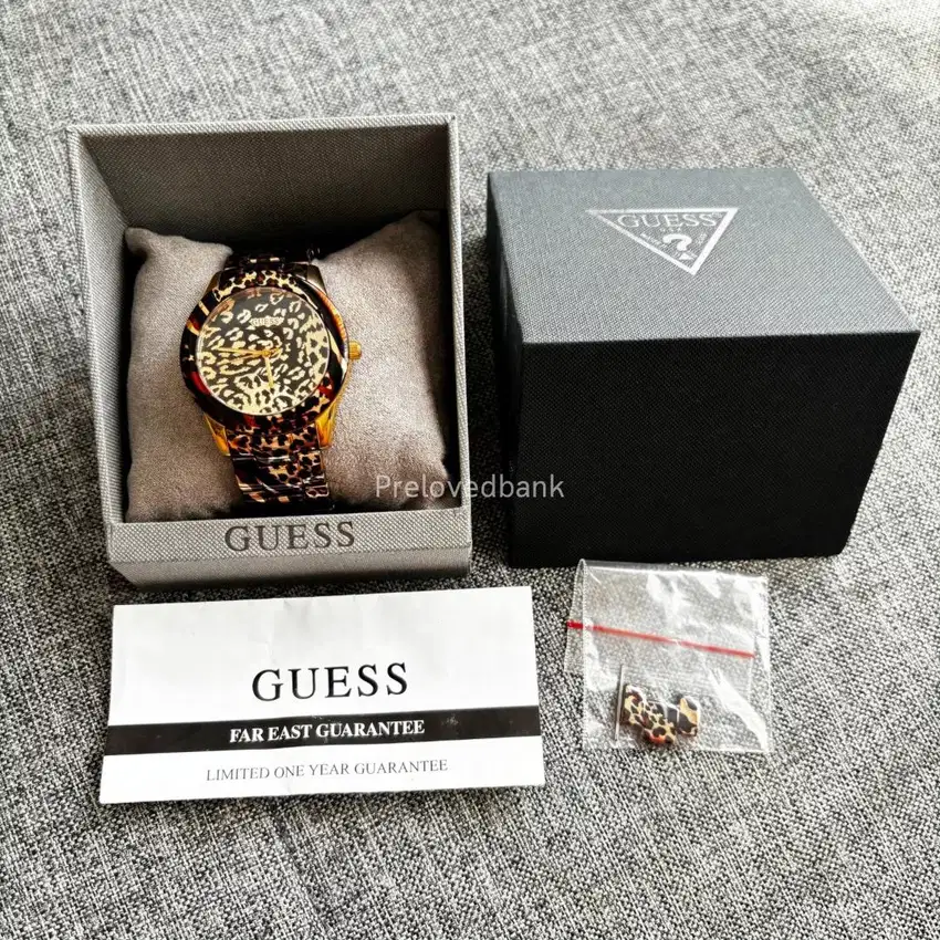 Jam Tanggan Wanita Guess Original Leopard Gold Preloved