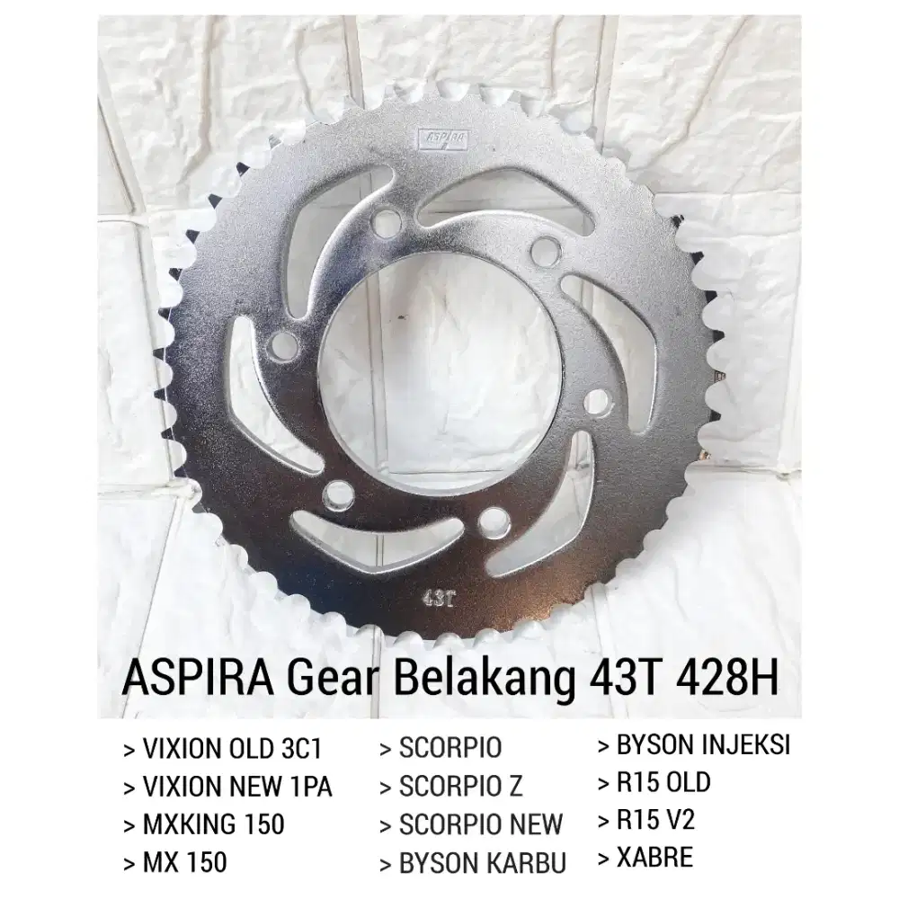 ASPIRA Gir Gear Belakang 43T Vixion Mx Mxking Scorpio Byson R15 Xabre