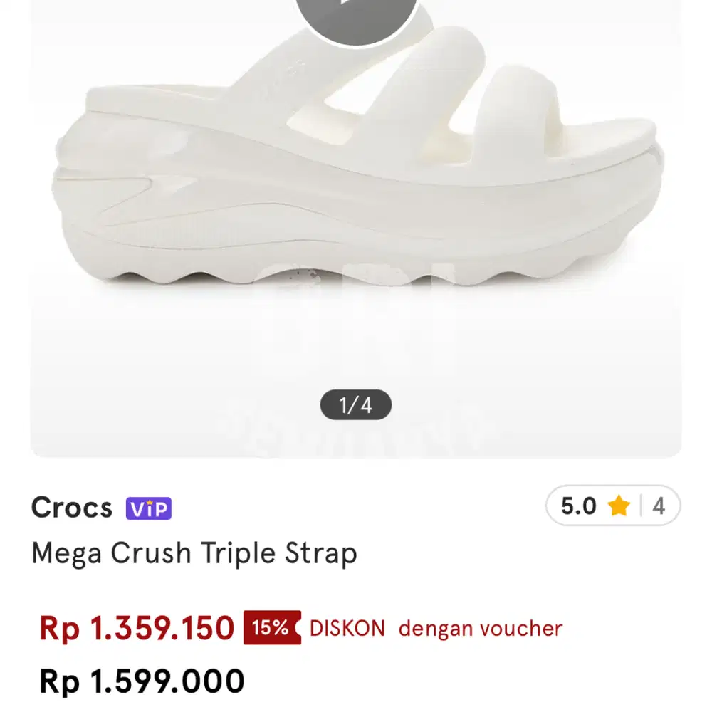 (NEW) Crocs Mega Crush Triple Strap Unisex Sandal warna Chalk ORIGINAL
