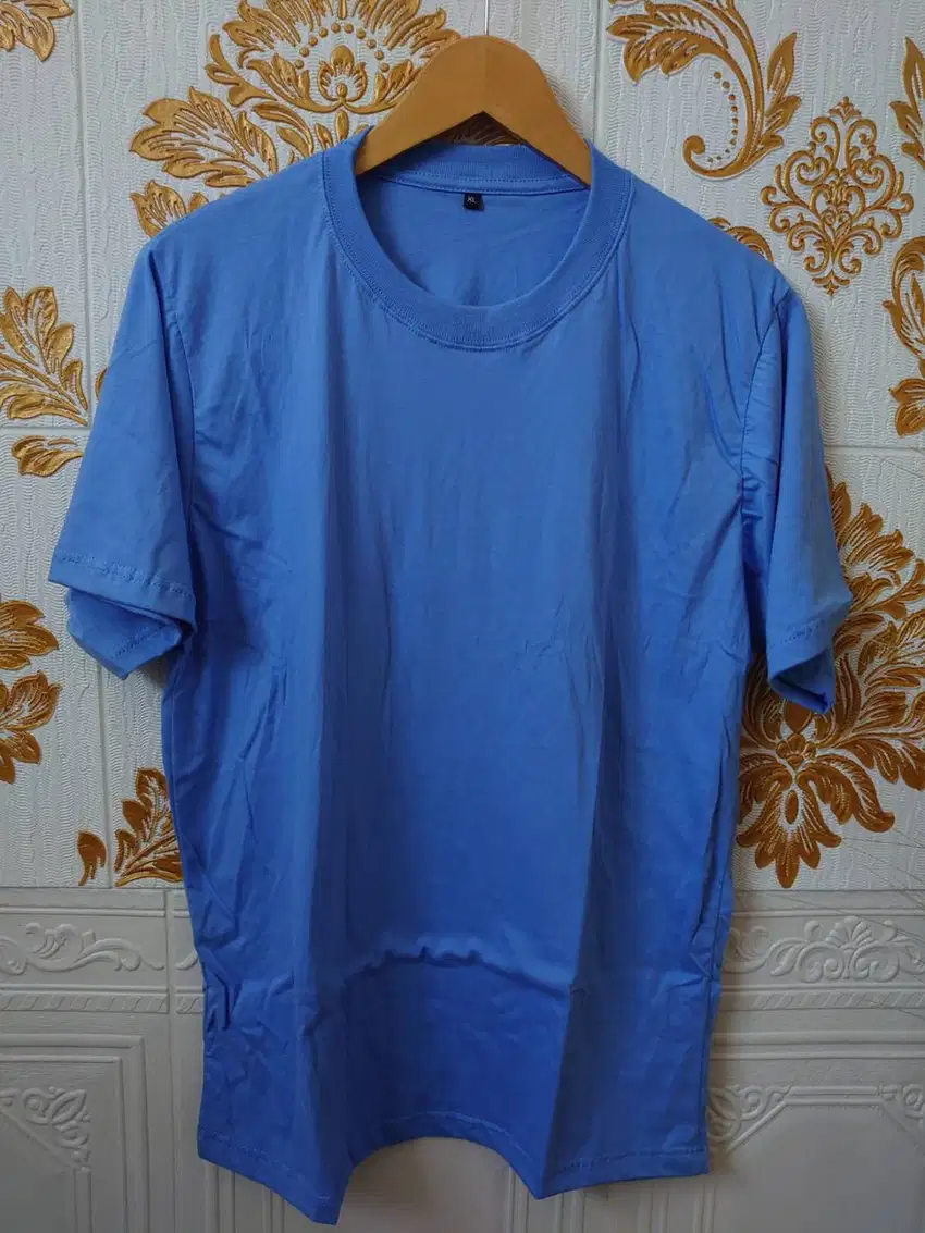 Kaos Polos Dewasa Lengan Pendek Biru Telor Asin XL Cotton Combed 30s