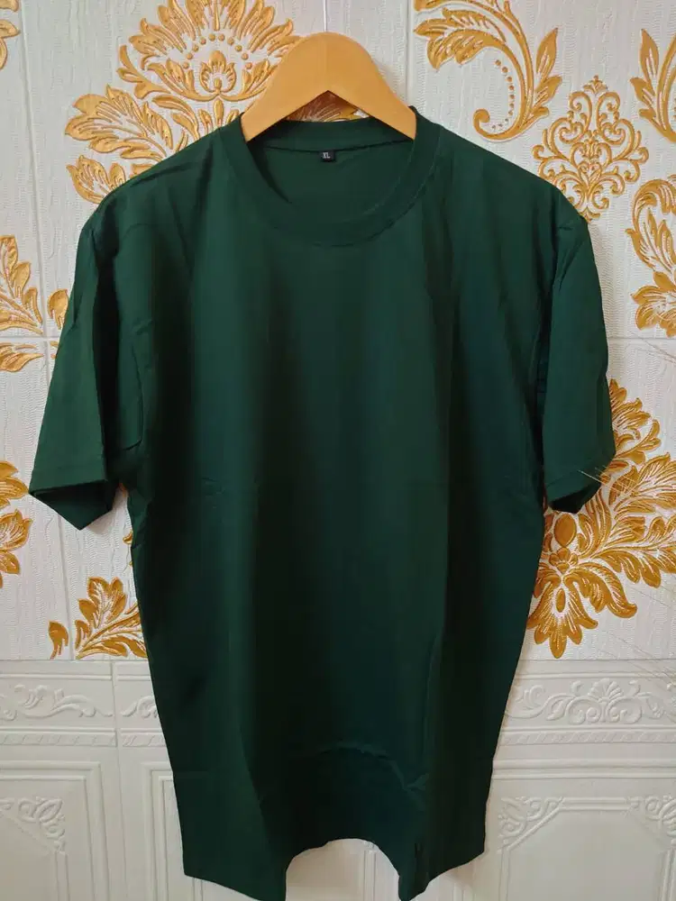 Kaos Polos Dewasa Lengan Pendek Hijau Botol XL Cotton Combed 30s