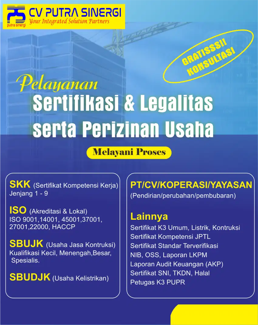 Jasa Perijinan NIB |OSS RBA I SBU | SKK KONTRUKSI | ISO | PT | DLL