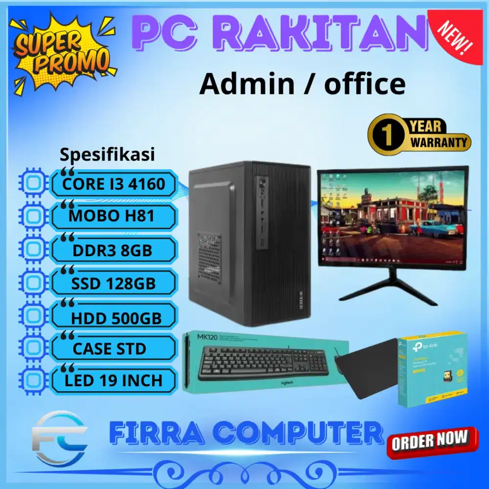 Pc komputer Rakitan core i3 4160 Ram 8GB SSD 128GB HDD 500GB LED 19