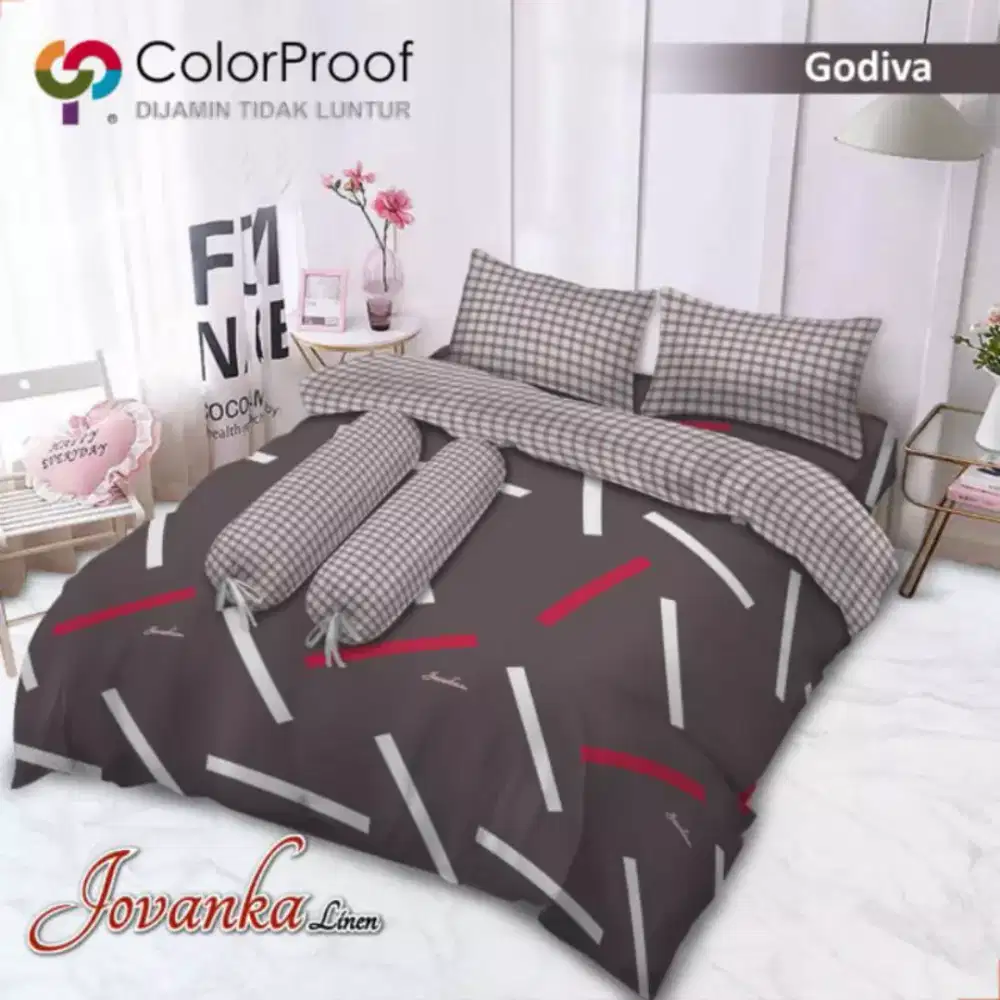Bedcover jonvaka no 1 abu pink cantik