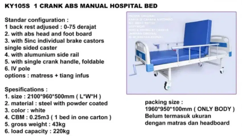 Ranjang Pasien 1 Engkol ABS - Tempat Tidur Rumah Sakit