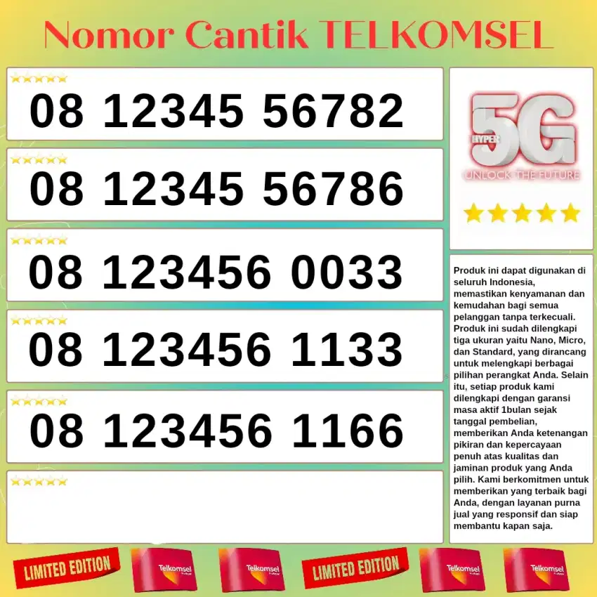 Nomor Cantik Kartu Perdana Simpati 4G 5G Telkomsel VIP Simpati 12356
