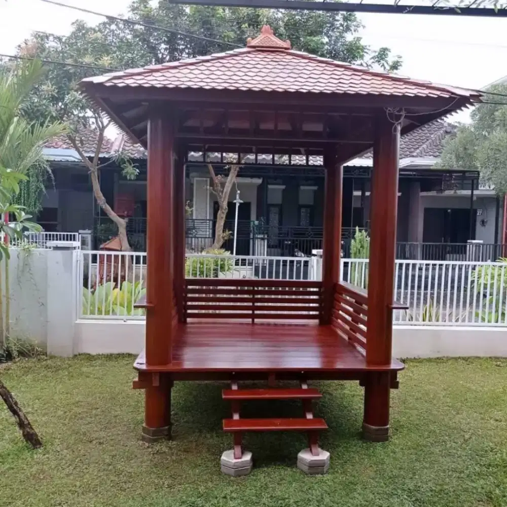 Saung gazebo minimalis bahan kayu kelapa