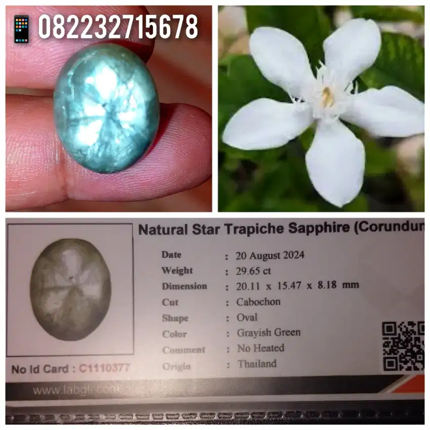 Unheted Trapiche star Green Sapphire ( Motif Bunga Melati)