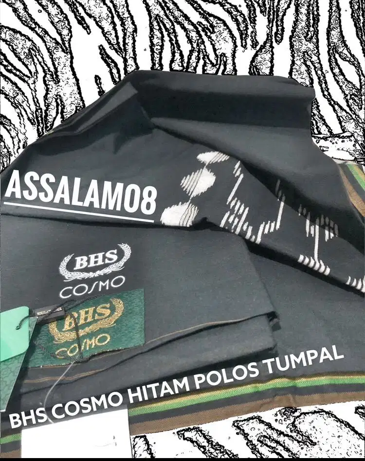 SARUNG BHS COSMO GOLD HITAM POLOS TUMPAL ORIGINAL