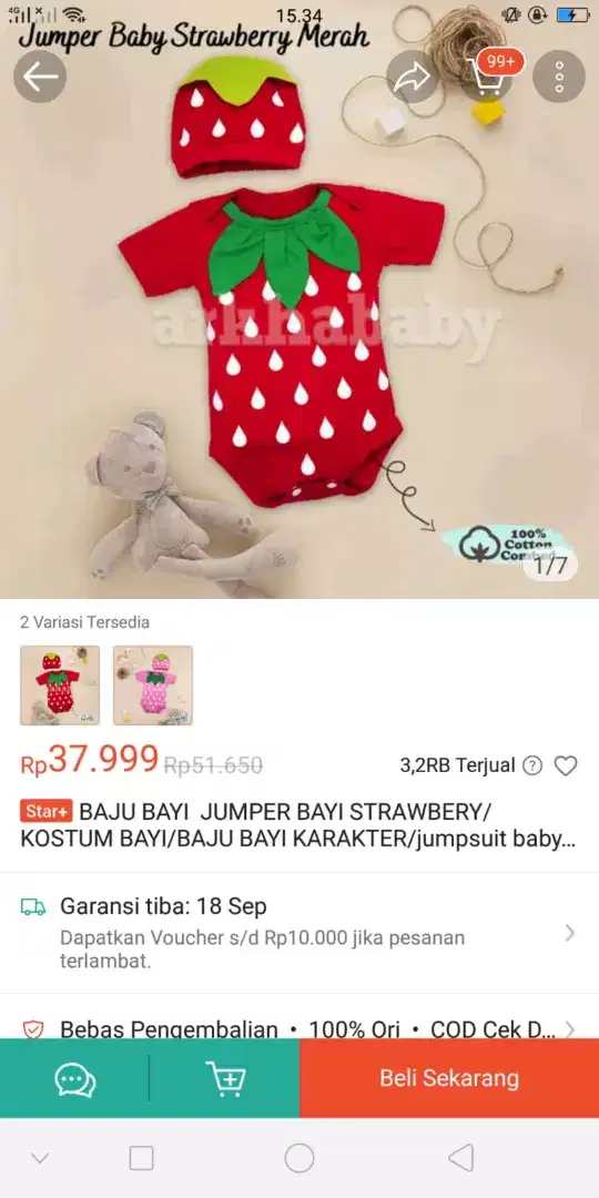 Jumper strawberry one set + topi lucu