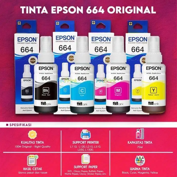 Tinta Epson 664 Original Hitam L100/L110/L120/L200/L220/L310/L360 - 40