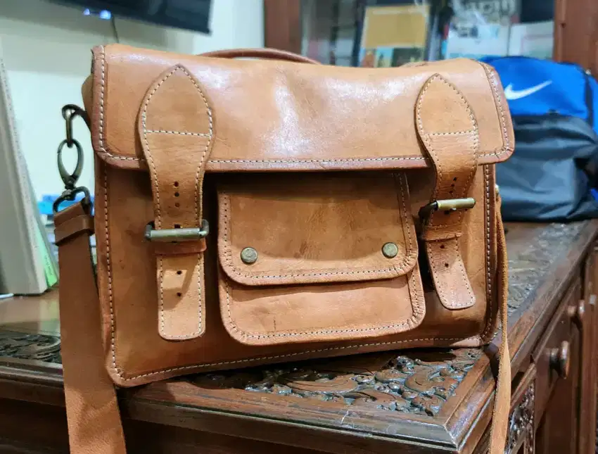 Tas Kulit Sapi Asli Messenger Kamera Selempang