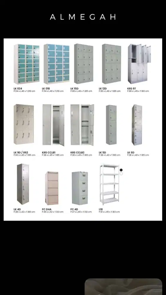 Menyediakan lemari loker berbagai macam ukuran.  Bahan metal.